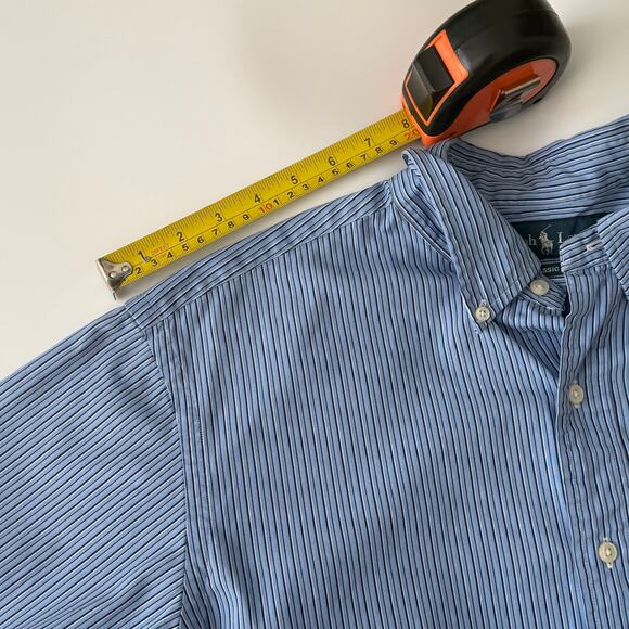Ralph Lauren Classic Fit Long Sleeve Blue Striped Poplin Shirt, Size L - Picture 6 of 9
